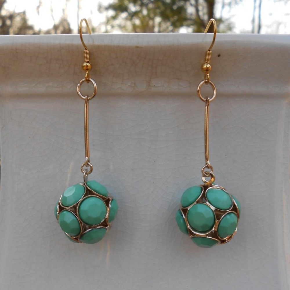 New Turquoise Earrings Long Dangle Earrings Turquoise Jewelry Modern Earrings - Picture 3 of 3
